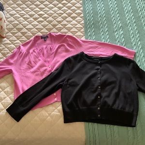 Two for the price of one Lands’End cropped 3/4 sleeve cotton sweaters.
